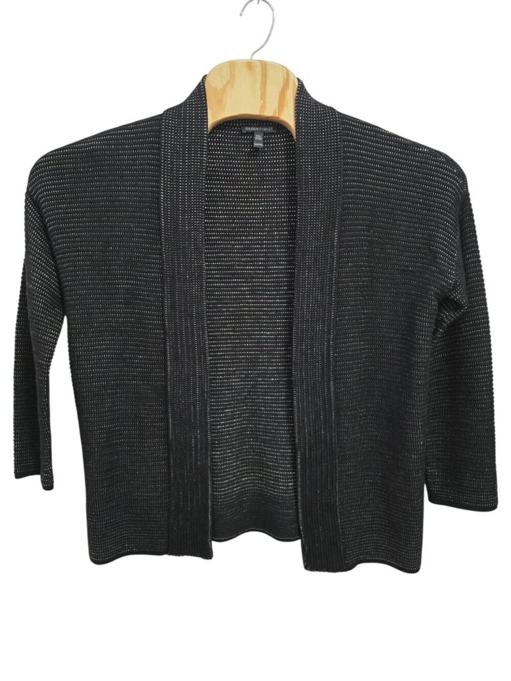 Eileen Fisher Black Kimono Open Front Cardigan XXS Organic Silk Blend READ
